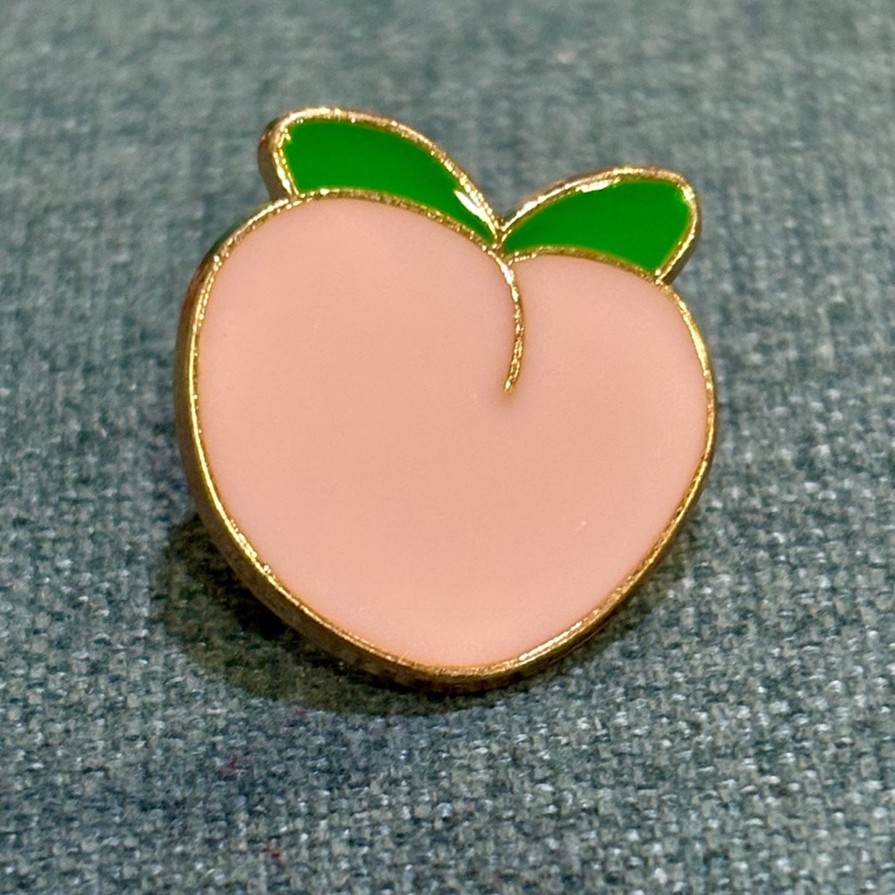 Pink Peach Enamel Pin Brooch with Green Leaves - Women Jewelry